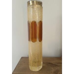 Antique Moser Six Sided Amber Gilded Glass Vase. 14.5”T